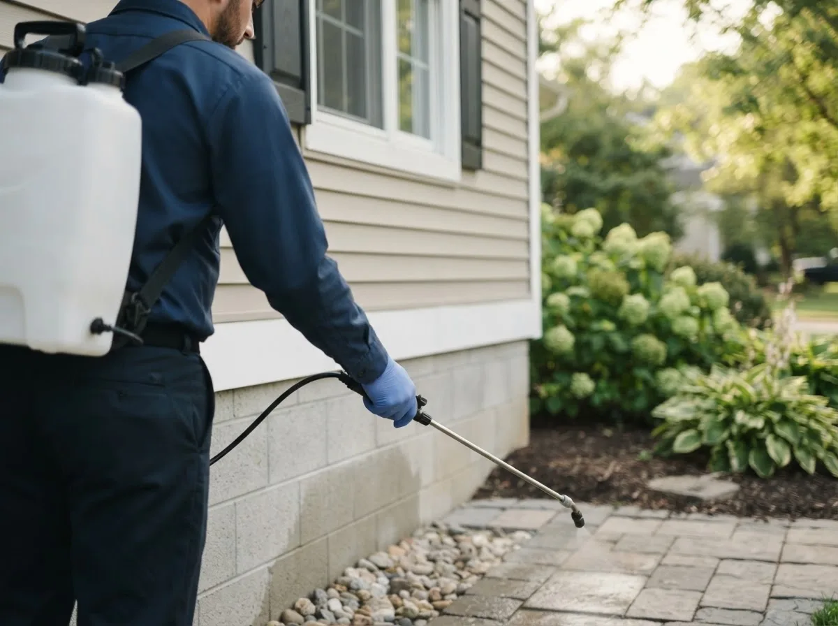 Pest control technician inspecting a home in Caldwell, NJ